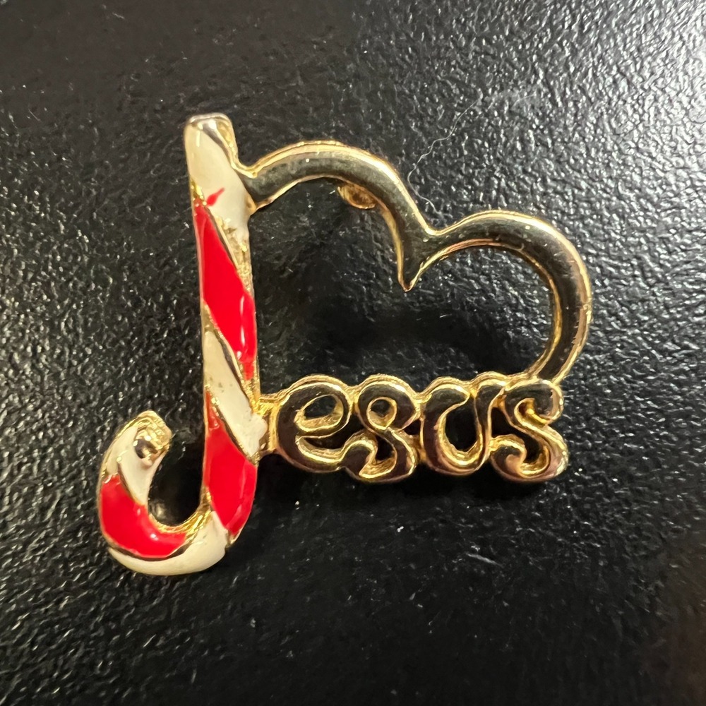 Love Jesus Enamel Tie Pin Heart Candy Cane Holiday Christmas Religious‎ Brooch